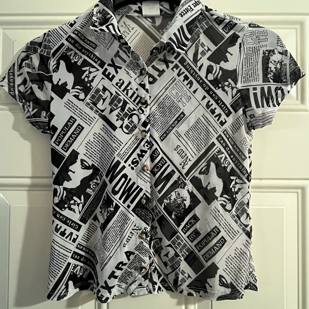 Black and White Graphic Button-Up Shirt